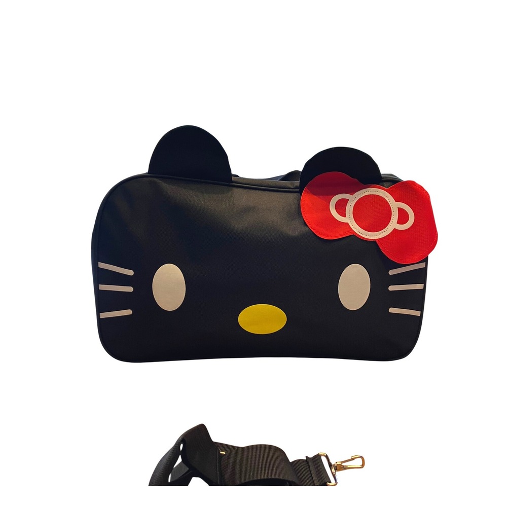 Hello Kitty Kitty Face Weekend Travel Overnight Bag Black Crossbody Straps NWOT